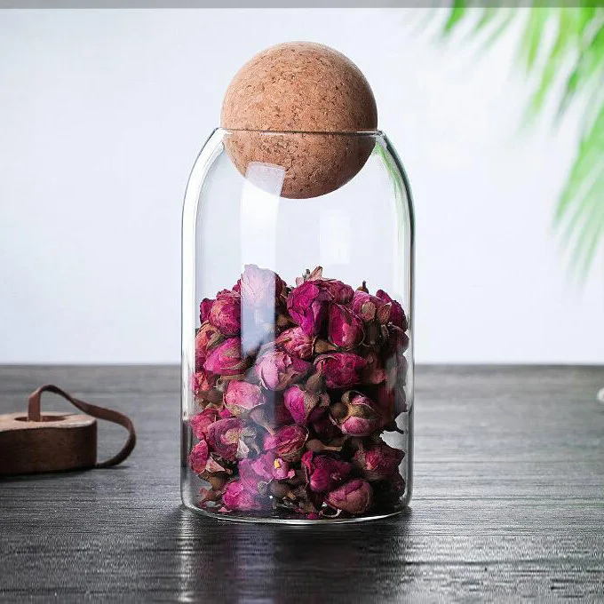 Glass Jars for storage Jars with cork wood lid borosilicate glass canister