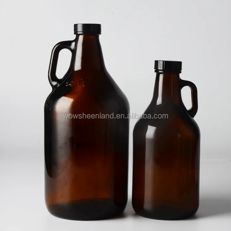 6-64oz Amber Glass Jugs w/ Caps Growler Carboy Beer Wine Cider Kombucha Case 