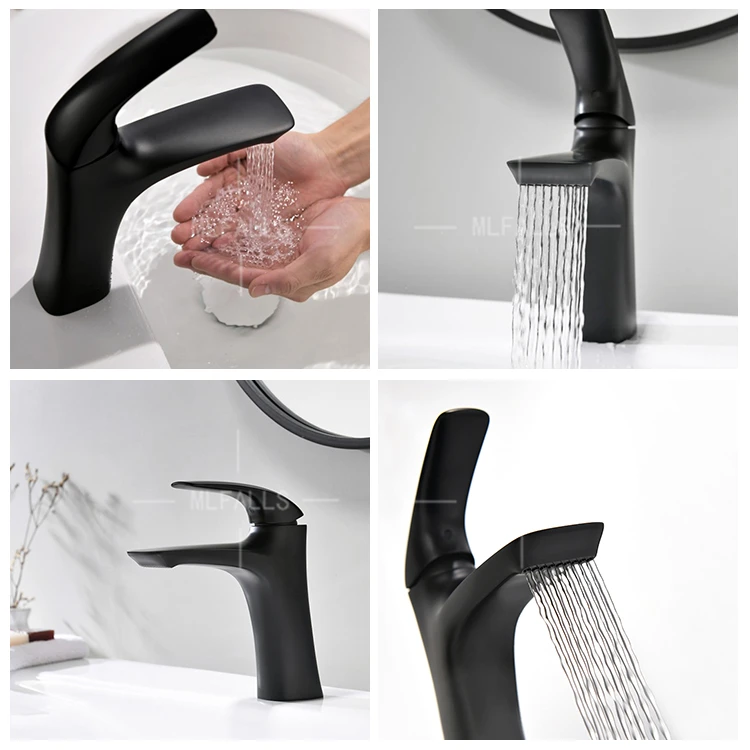 New Black Waterfall Brass Washbasin Faucet Waterfall Bathroom Faucet Mixers Tap