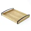 Wood Serving Tray with Metal Arch Handle Rectangle Breakfast Tray for Bed Ottoman Dinner Party 16 x 12 inch