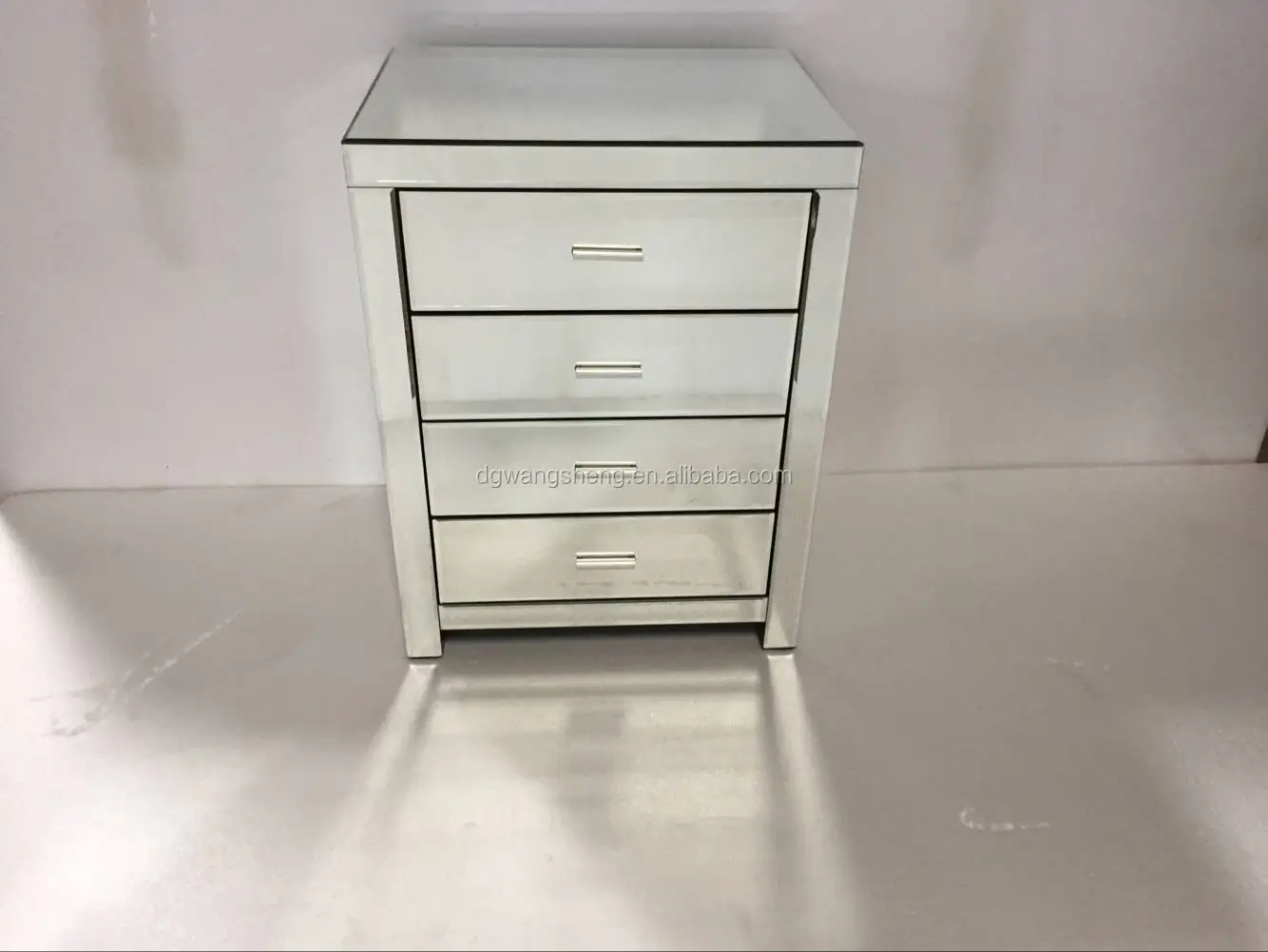 Bedroom Simple Tall Mirrored Night Stand Bedside Tables Lamp Table With 3 Drawers Glass Finish