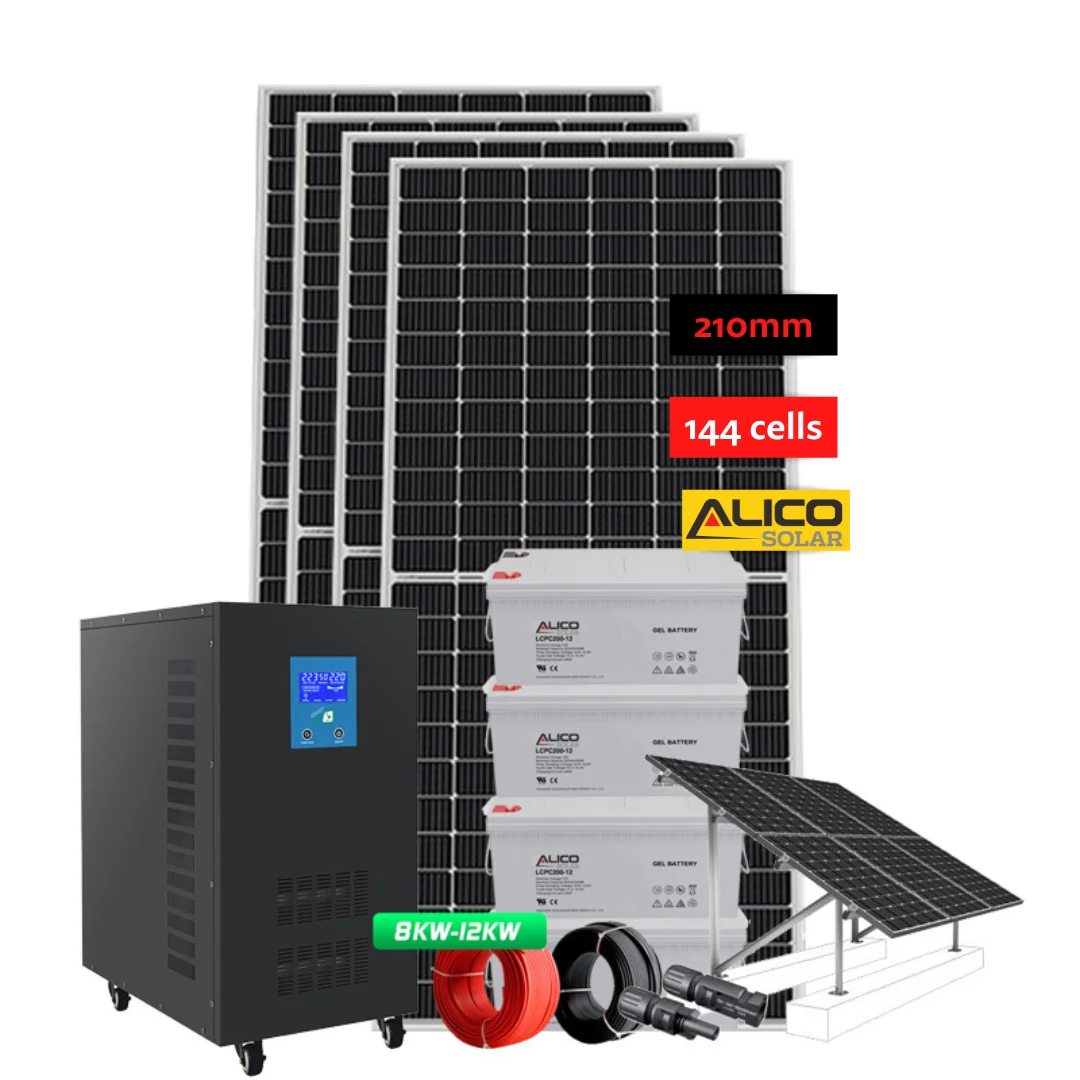 2000W solar kit components laid out: panels, inverter, battery, mounting rails