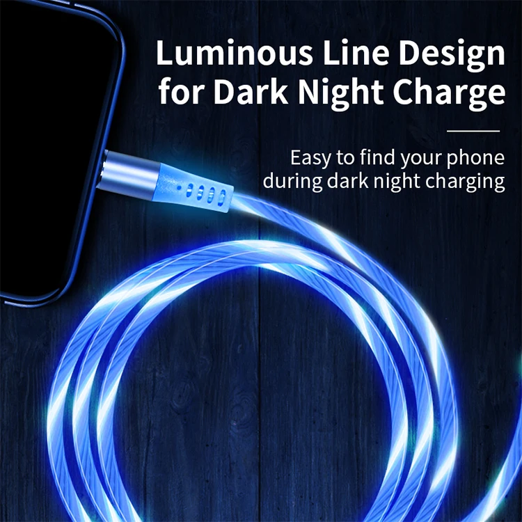 1Meter 3.28ft USB LED Light Charging Luminous Data Cable 3 in 1 Magnetic Micro Lighting USB C Light Streamers Magnetic USB Cable - ANKUX.COM