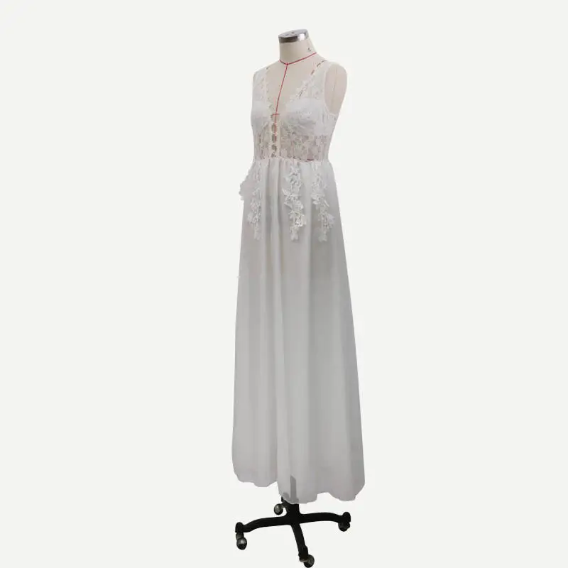 Lace pattern v neck sexy wedding long gown sleeveless elegant design for bridesmaid wear