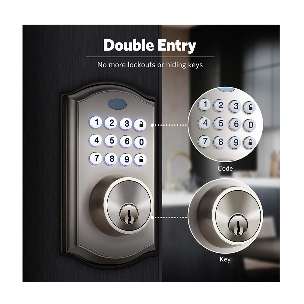 Electric Lock Smart Deadbolt Lock Silver Black 4aa Key Password Battery