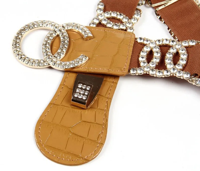 Ladies Luxury Western Leather Designer Stretch Waist Fashion Rhinestone