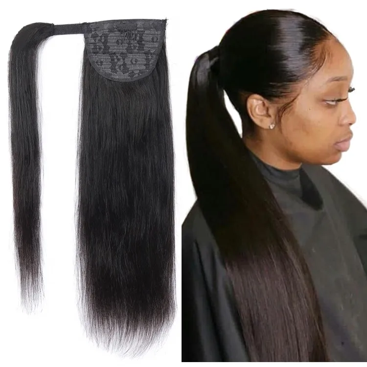 Natural Black Mink Brazilian Hair Ponytail Extneisons Long Yaki