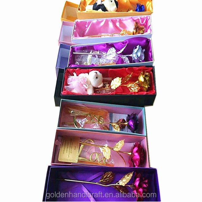 Customized Gift Box 24K Gold Rose Flower Artificial Golden Roses