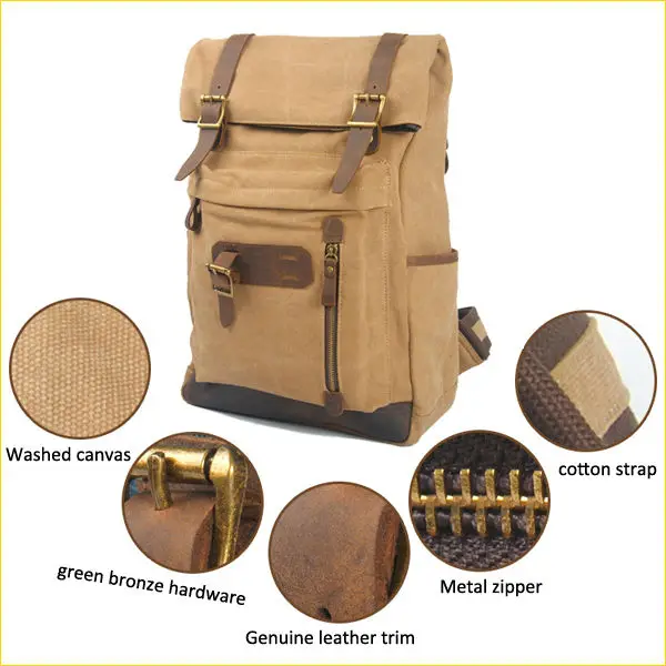 canvas backpack with water bottle pocket