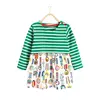 Hot sales new autumn and spring children's kids girls long sleeve striped patchwork printed dress