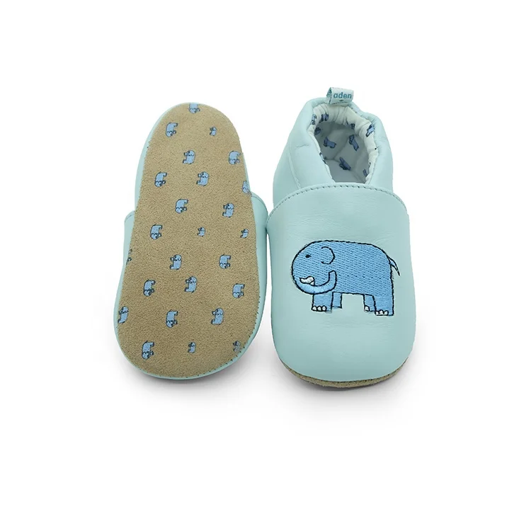Genuine Leather Elephant Print Light Blue Baby Shoes Soft Sole Baby Moccasins