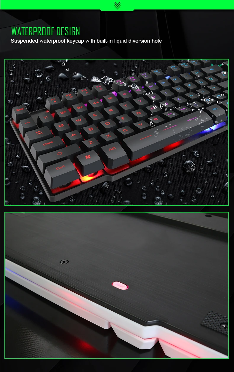 An300 Wired 104keys Backlit Multimedia Ergonomic Gaming Keyboard And
