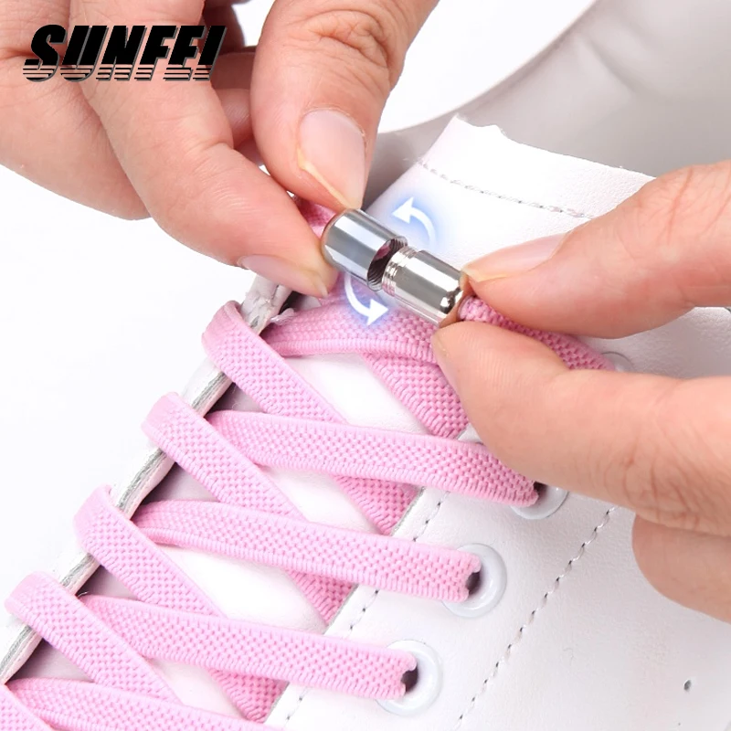 New elements No Tie Zinc alloy Capsule Shoelace with Metal Turnbuckle Tieless Elastic  Round Shoe Laces for Sneaker Rubber
