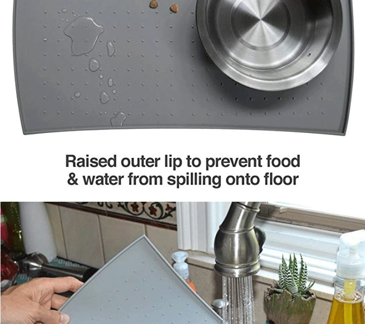 Waterproof Pet Feeding Mat With Lip Silicone Placemat Non Slip Pet Bowl