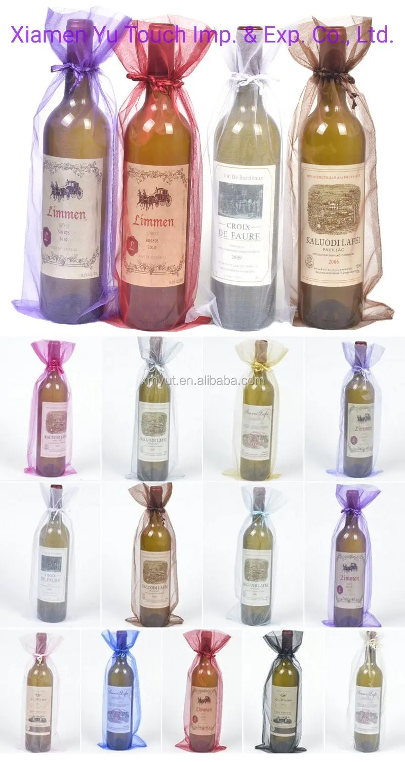 Wine Bag/organza Wine Pouch Gift Drawstring Recyclable Screen Printing,hot Stamping More Than 22 Colors or Customized Acceptable