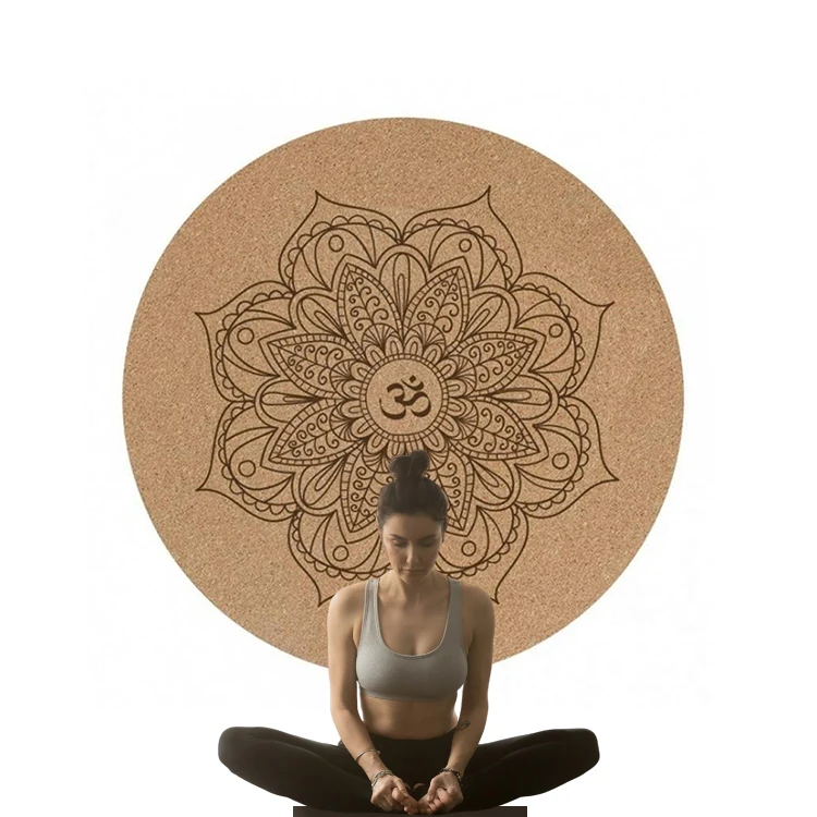 Natural Color Datura flowers Eco Friendly Large Anti-slip Custom Design Sustainable Fitness Cork Round Meditation Yoga Mat