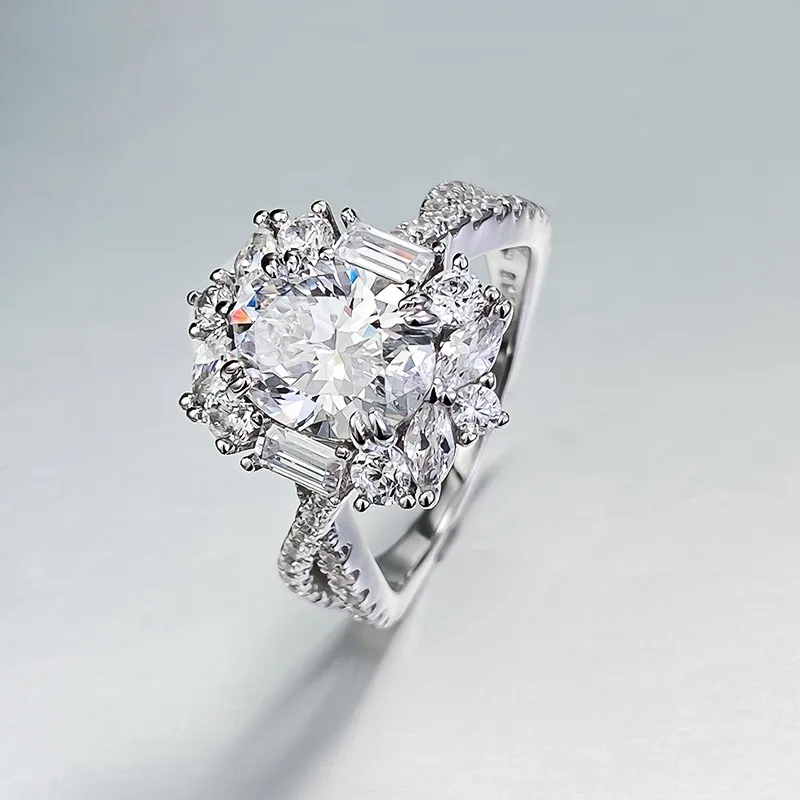 New Ins Style S925 Silver Ring Daily Simple Joker with 7*9 Oval Cut Zircon for Women Lab Diamond Ring