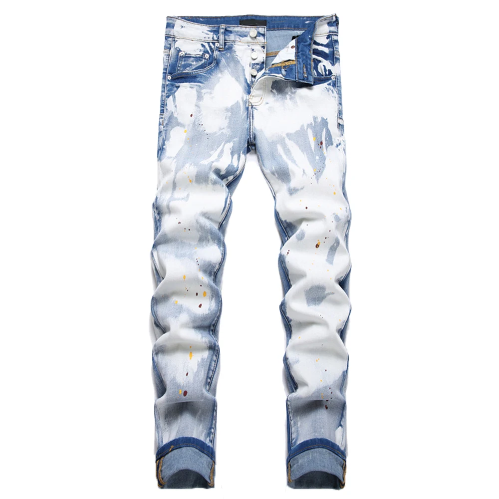 Purple Stacked Ripped Jeans Men Designer Jeans Brand Fashion Clothing