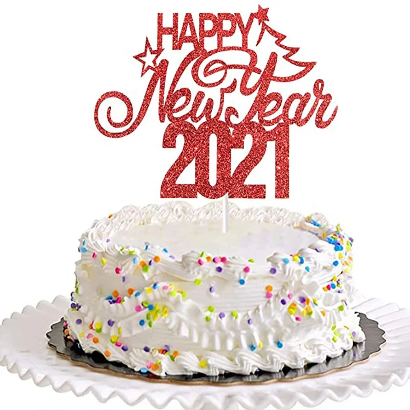 happy new year gold glitter paper cake topper decoration welcome