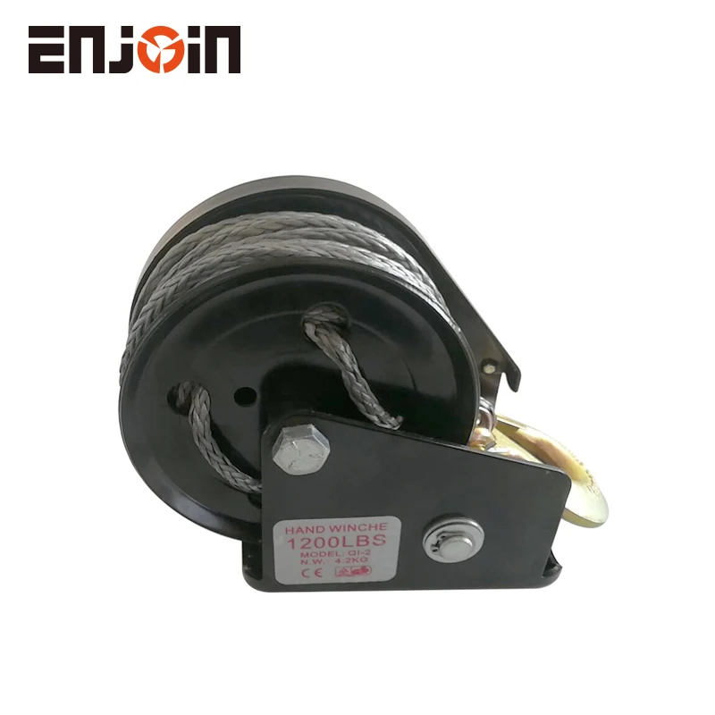 Enjoin Hand Crank Winch With Synthetic Rope And Hook Single Gear 1200