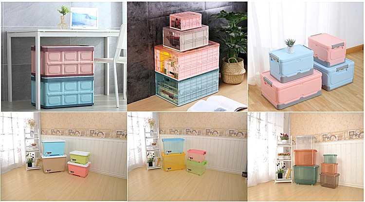 Durable Collapsible Box Plastic Stackable Foldable Storage Box With Lid ...