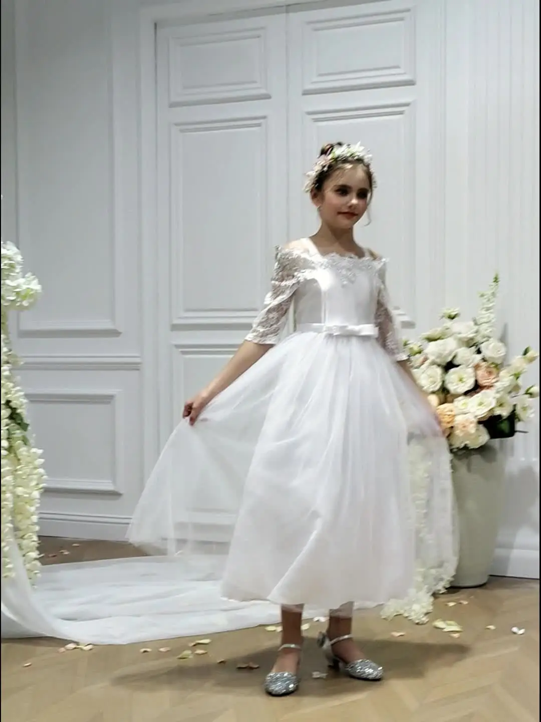 MQATZ Flower Girls Dress for Wedding 8-12 Years Elegant Lace Kids