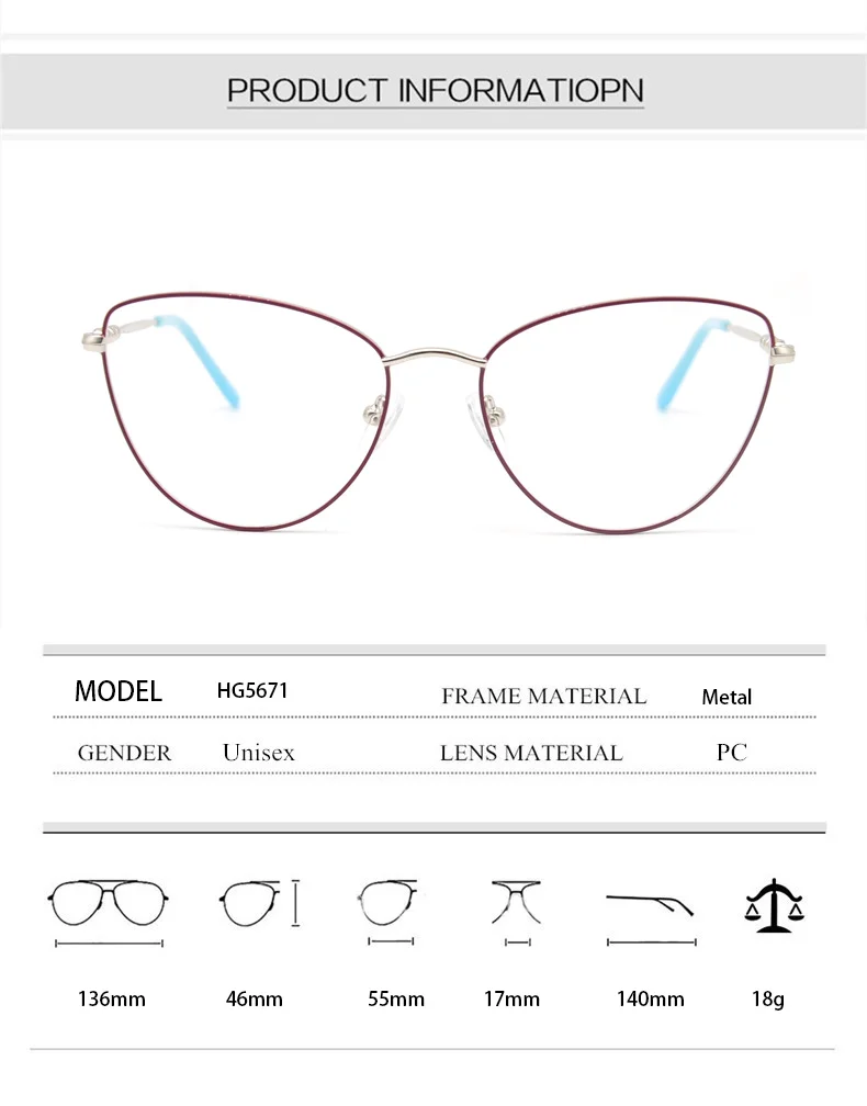 New Fashion Trendy Women Metal Cat Eye Frames Optical Eye Glasses Eyeglasses