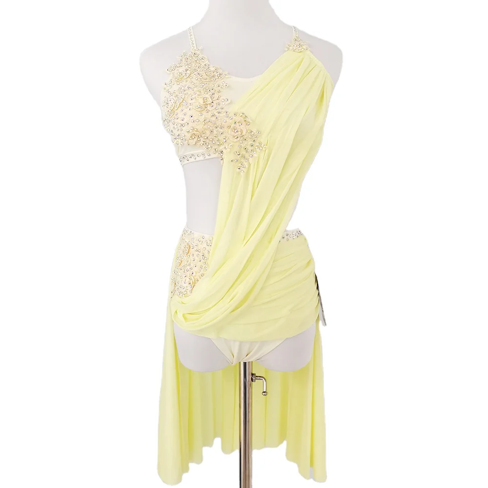 yellow lyrical dance dress Liuhuo Light Jazz Dance Costume Pole Dancing Clothes Girl Performance Training Pale Yellow BIRDIE lyrical dance
