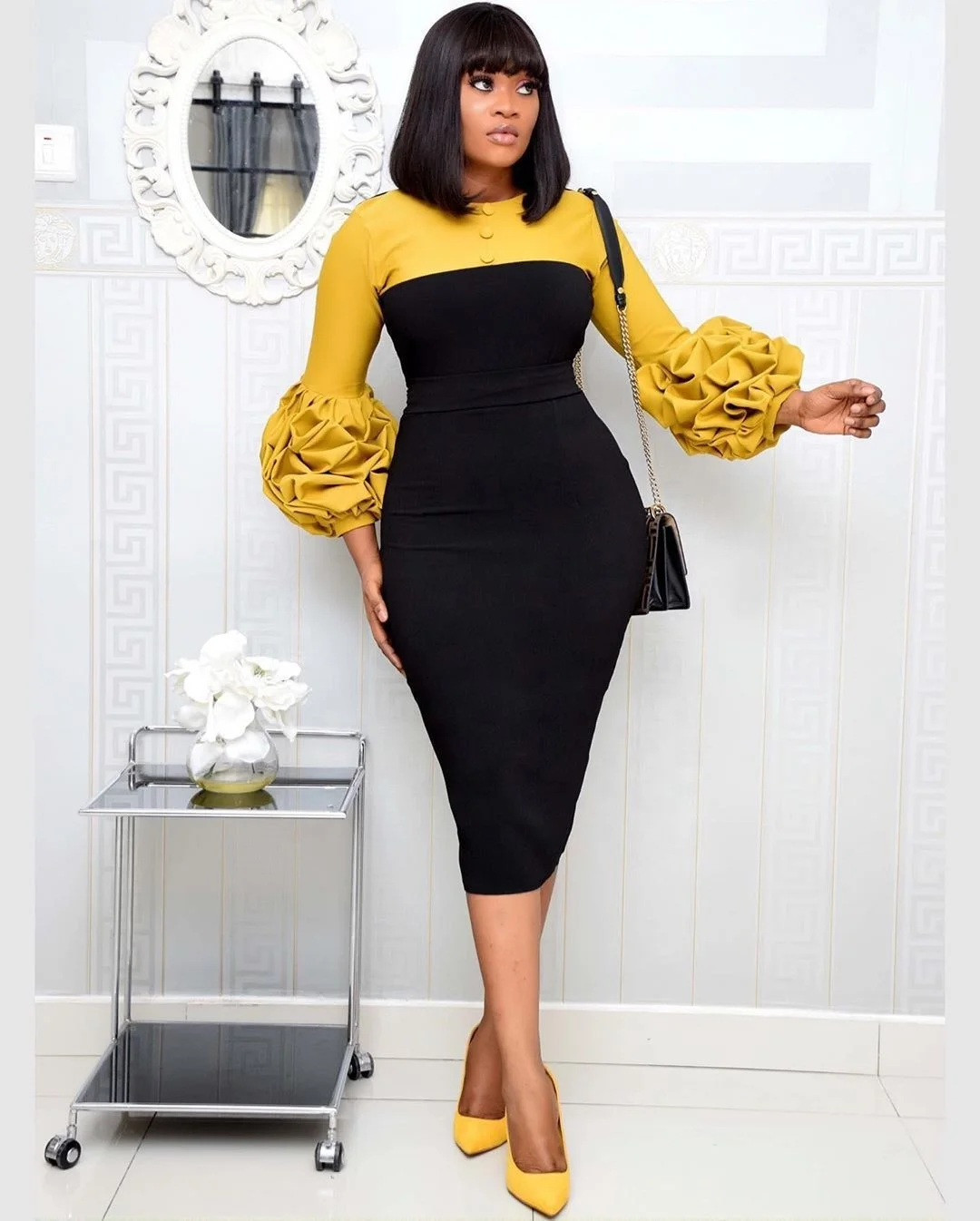 2020 Office Dresses African Women Ladies Pencil Dress Casual Office ...