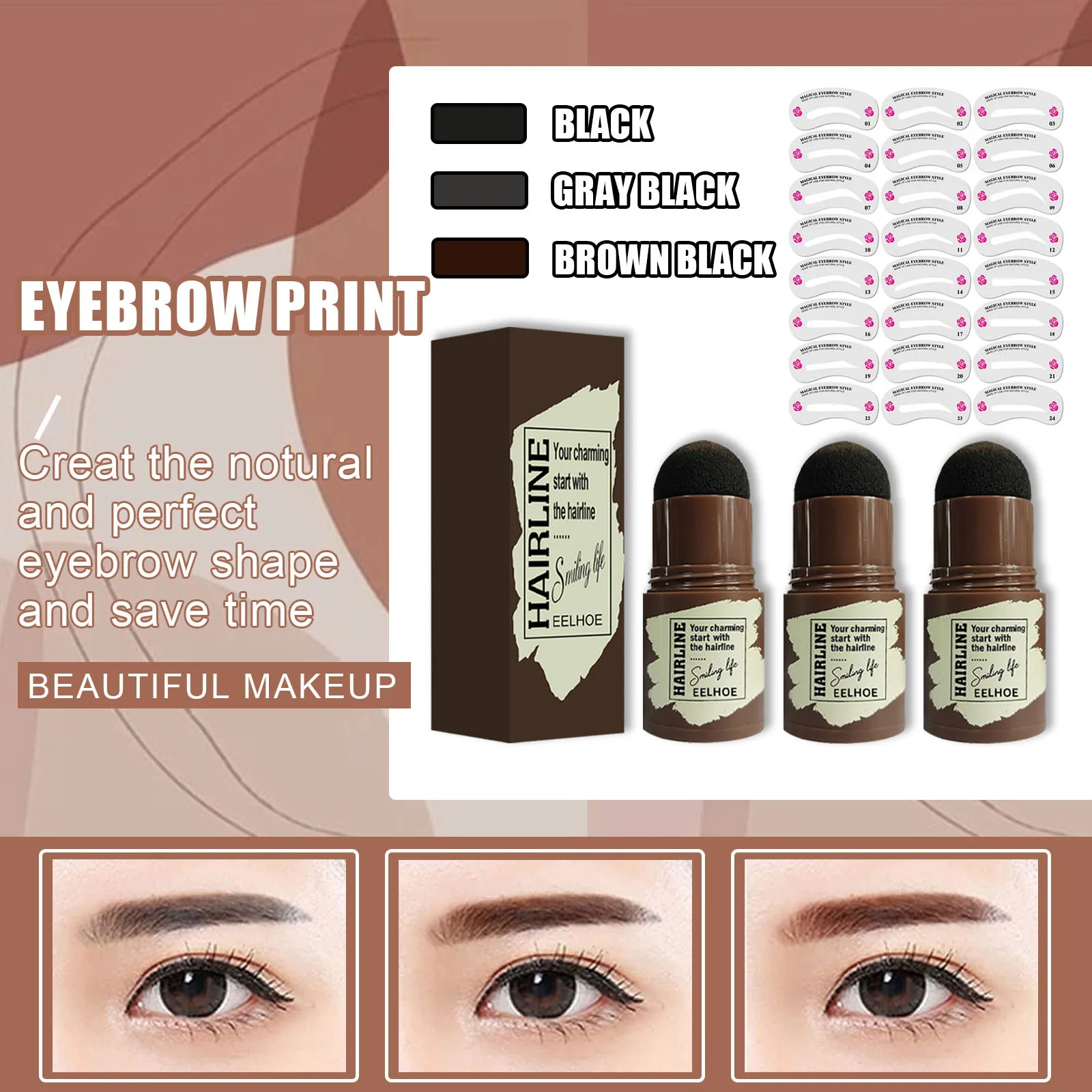 Eelhoe Eye Brow One Step Eyebrow Stamp Shaping Kit Set Gel Stamp Makeup