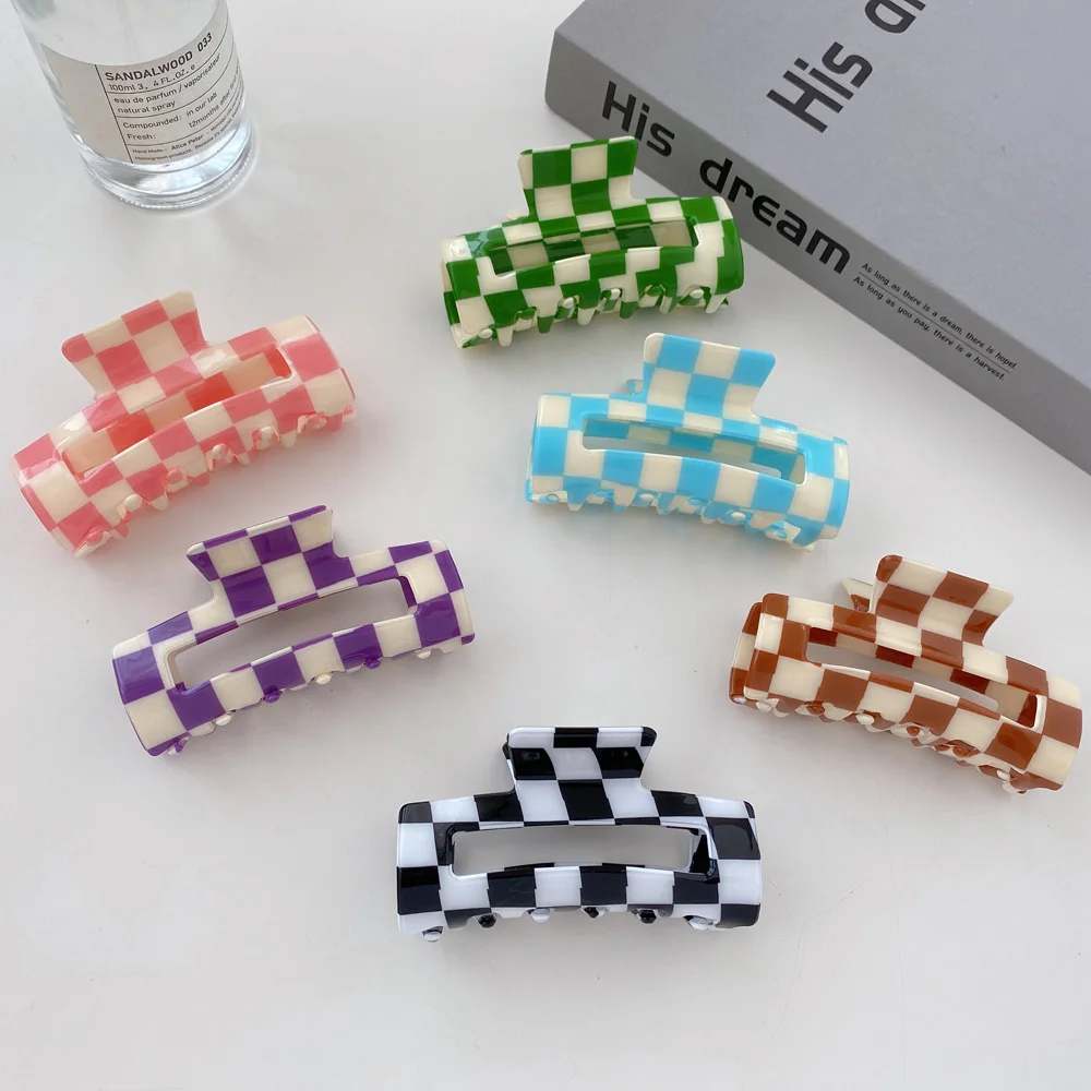 Wholesale Big Hair Claw Clips Checkered Multi Colour Custom Logo Acrylic Clamps Hair Claws For
