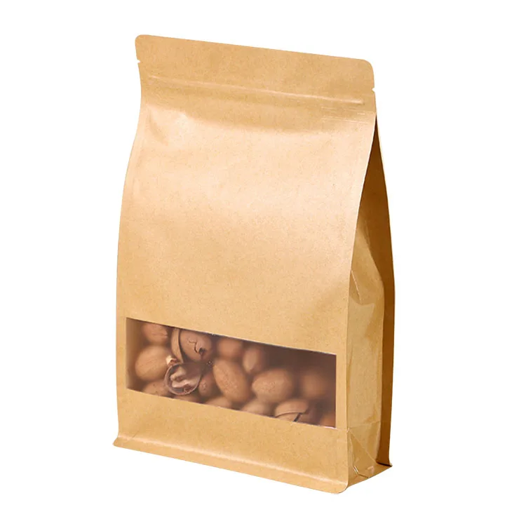 Flat Paper Brown Craft Paper Airtight Packaging Bags For Nuts Packaging