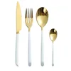 16pc Stainless Steel white handle and gold cutlery wave design Silverware Set Metal Flatware for Hotel Restaurant Wedding Party