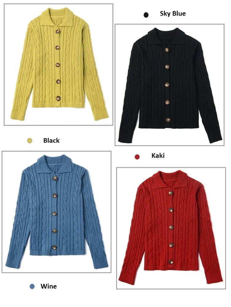 Fashionable Polo Neck Cable Knit Womens Knitted Sweater Cardigan