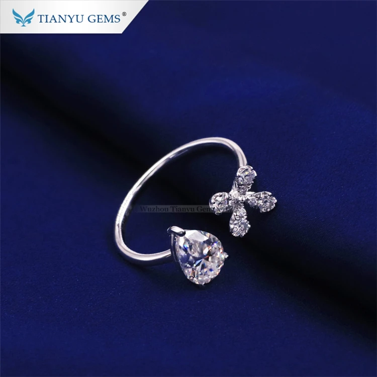 Tianyu gems customized free size pear shape moissanite diamond engagement white gold ring