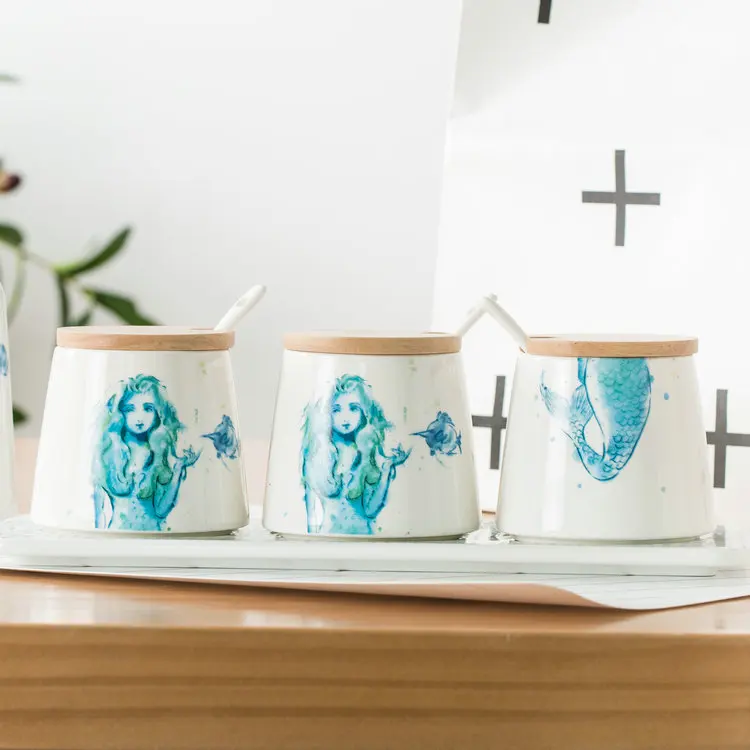 Luxury Kitchenware Marble Spice Container Ceramic Condiment Cruet Set