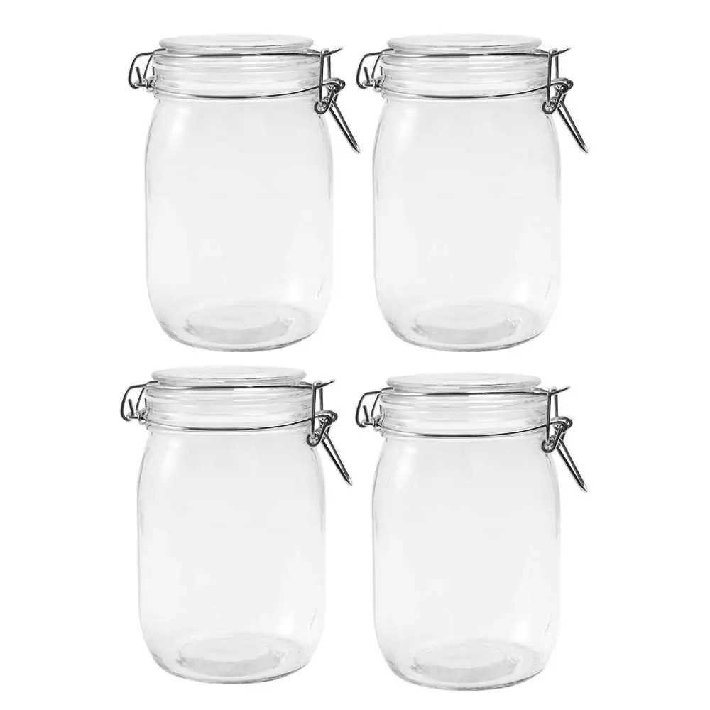 32oz Glass Jar 4 Pack With Airtight Rubber Gasket Lid Reusable Storage Jar For Jam,Coffee,Tea