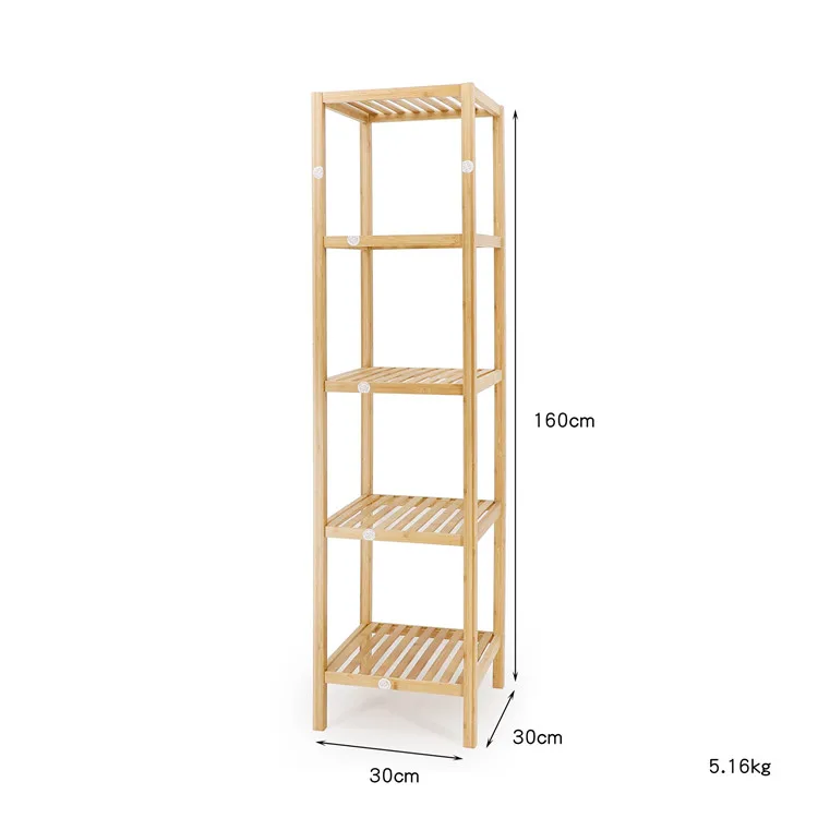 5-Tier Shower Towel Corner Storage Bathroom Shelf Rack Bamboo
