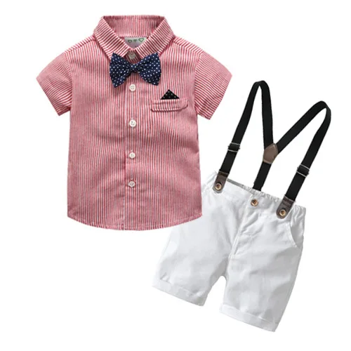 
Hot Sale Cotton Children Clothing Suits Baby Boys clothing Sets With Striped Short-Sleeve Shirt+White Shorts 