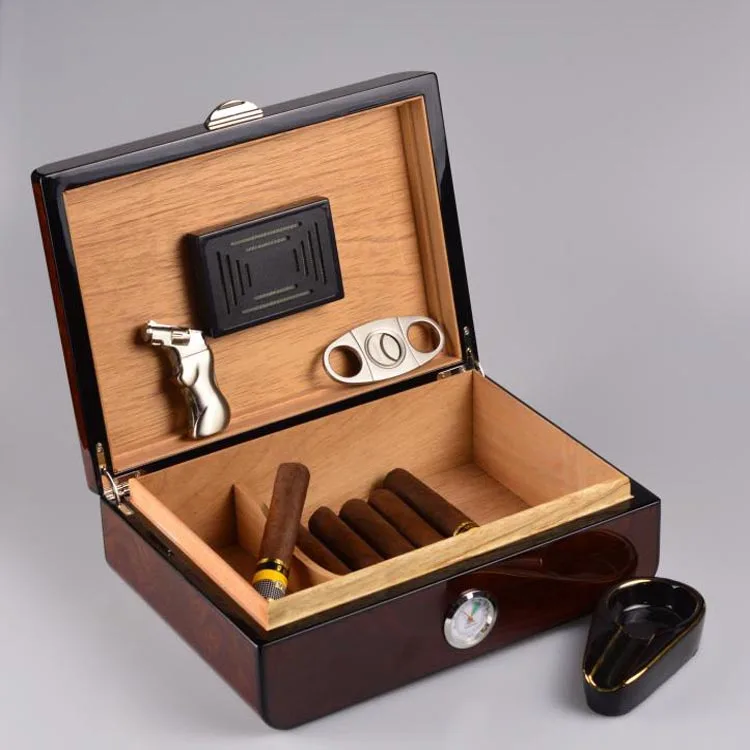 Cedar Wooden Box Travel Cases Luxury Leather Cabinet Cigar Humidor 
