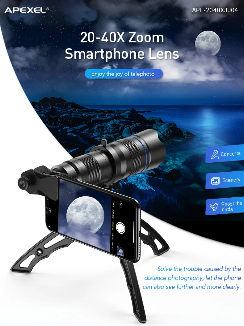 2021 New Trending Telescope Camera Lens Phone 2040x Zoom Telephoto Lens With Tripod For Mobile