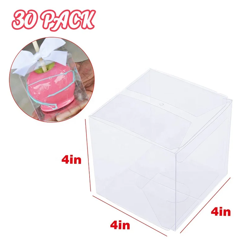 Clear Candy Apple Boxes with Hole 4"x 4"x 4" Transparent Favor Boxes Set of 20 