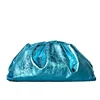 Fashion custom metal blue dumpling patent leather bags Hot sale dumpling cosmetic bag clutch bags women