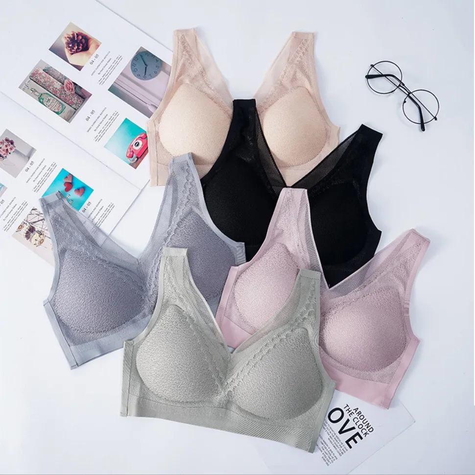 
Wholesale Thailand Latex Thin Underwear Lace No Steel Ring Bra Seamless Sports Vest bralette 