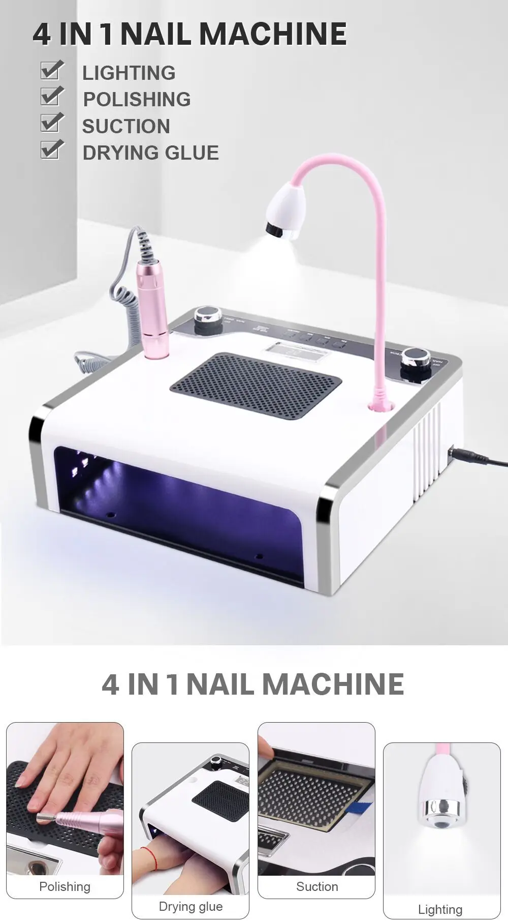 108w 4-in-1 Nail Suction Dust Collector With Nail Art Curing Lamp Light ...