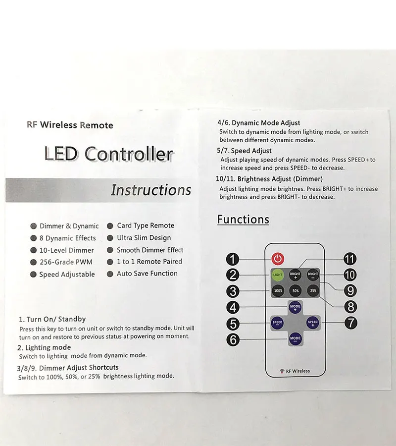 11 Keys Rf Remote Controller Dimmer For Single Color Led Strip Lights