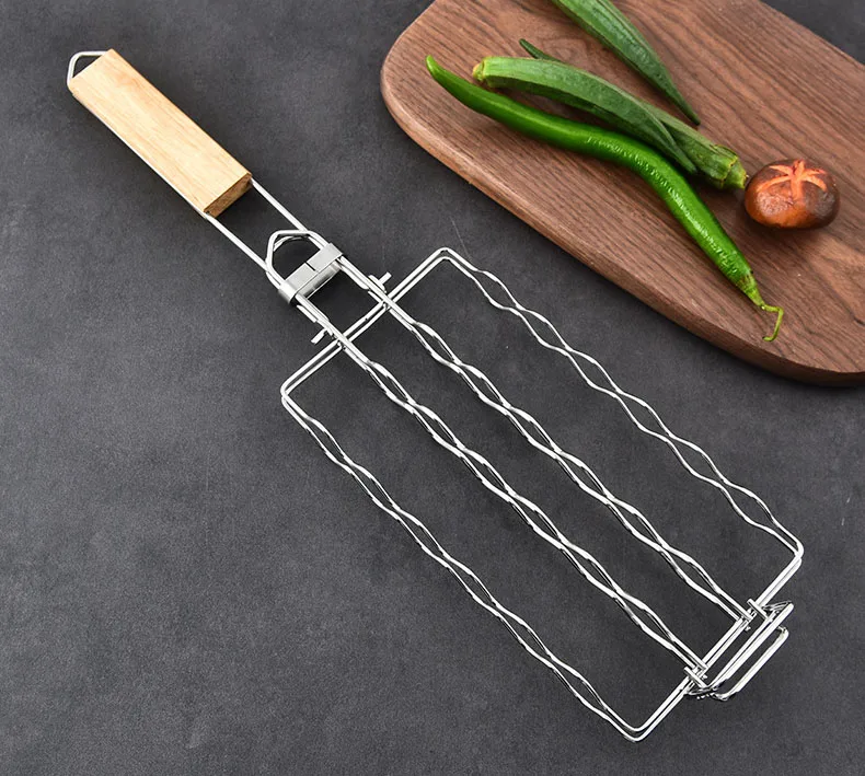 Sausage BBQ Net 304 Stainless Steel Hot Dog Grill Detachable Folding Portable BBQ Net Clip details