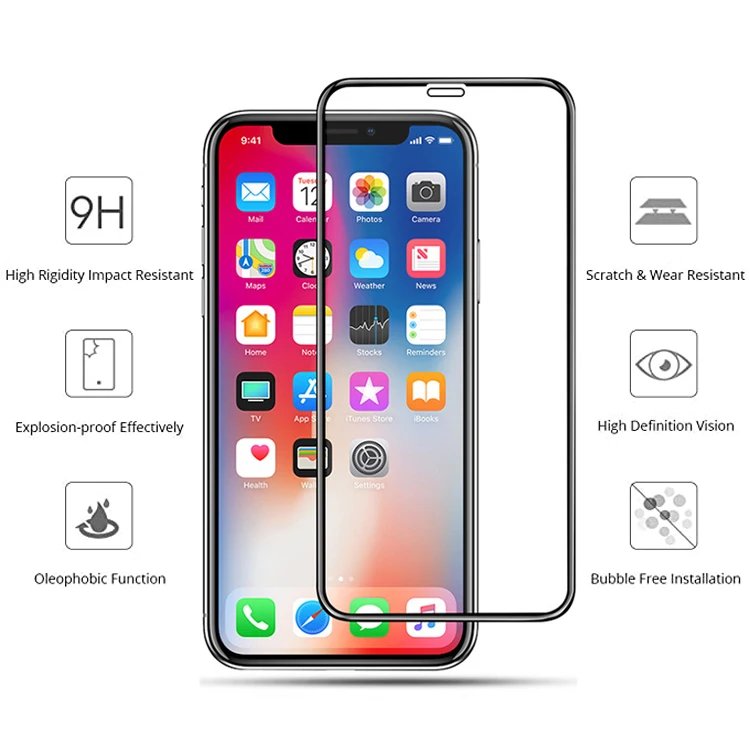 2020 Wholesale 9D 9H Silk Print Anti-Scratch Mobile Phone Tempered Glass Screen Protector Film for iPhone 11 11Pro XR XS X
