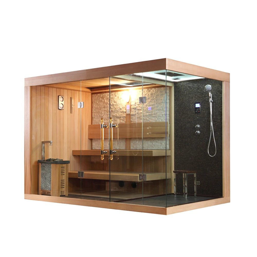person luxury shower steam wood sauna room