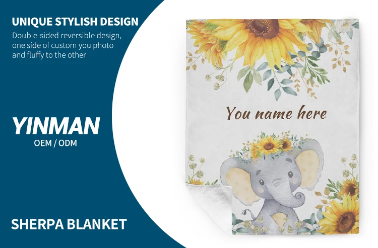 Manta Con Dibujo De Elefante Y Girasol,Manta Con Nombre Personalizado - Buy  Manta,Regalo De Manta,Sublimación De Manta Product on 